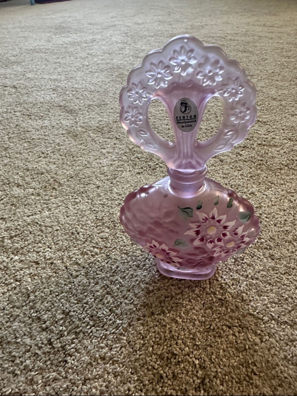 Fenton Pink Hand-Painted Glass Vanity perfume bottle